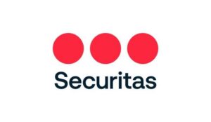 Securitas logo with three red circles above the word "Securitas" on a white background.