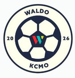 Waldo Soccer Ball Pin 2026 features a colorful "W" and logos: "WALDO," "KCMO," and "2026.